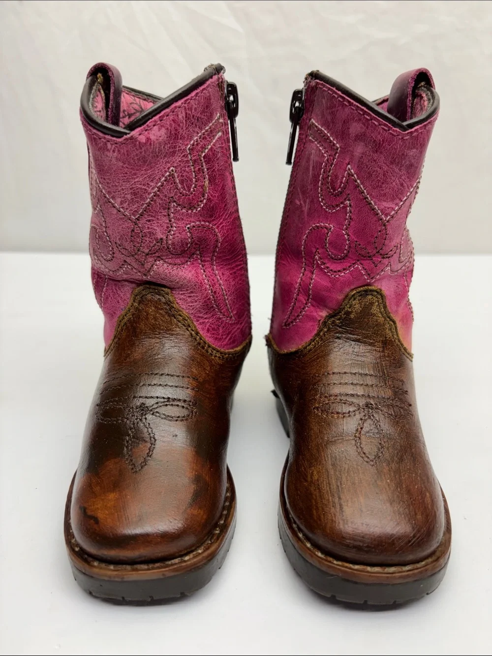 Shyanne Brown & Pink Leather Western Boots, SZ 3 for baby